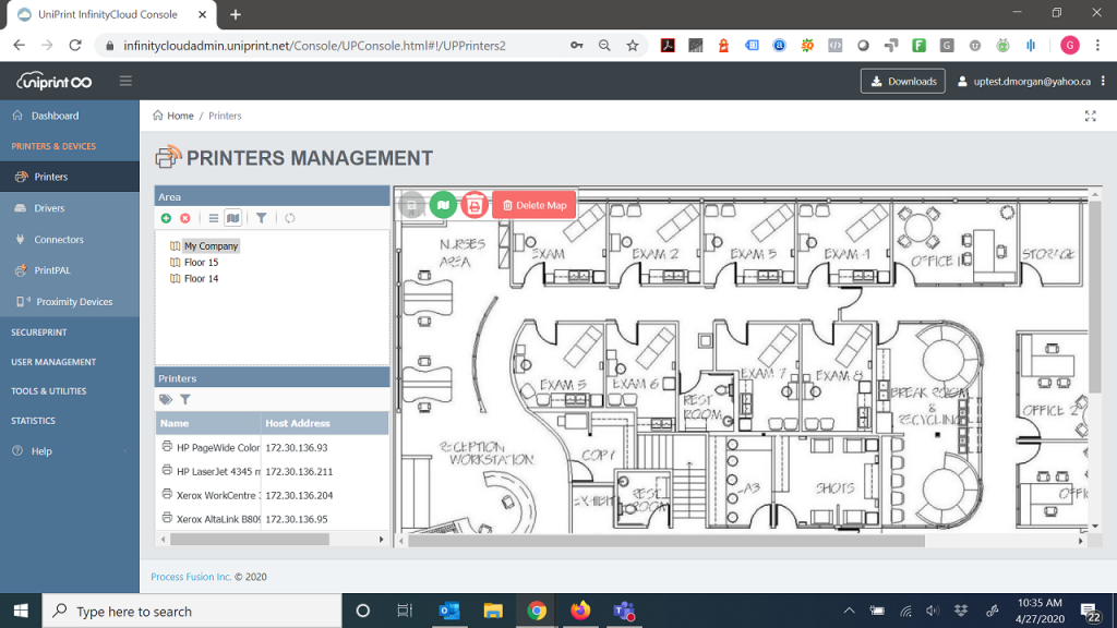 UniPrint InfinityCloud self-service mapping printers management