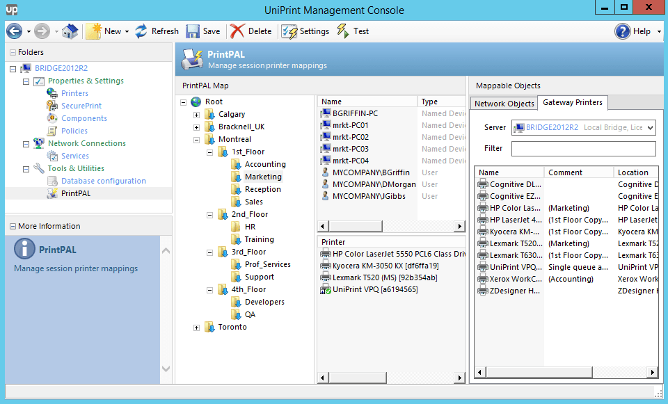 GUI interface of UniPrint Infinity PrintPAL